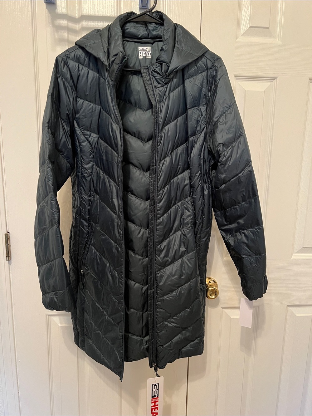 Green Long Quilted Hooded Jacket for Women